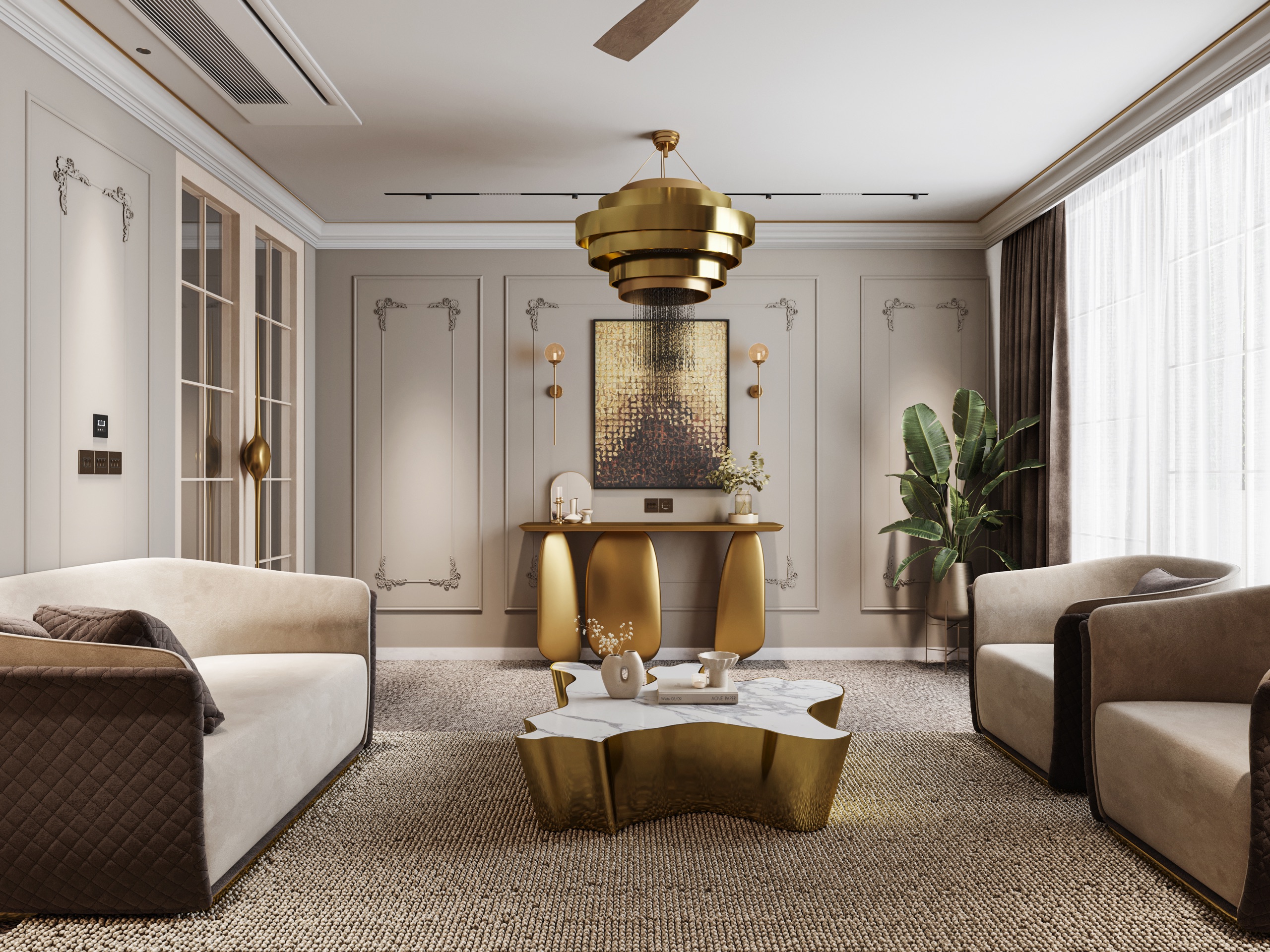 Warm material palette at Aurum Villa